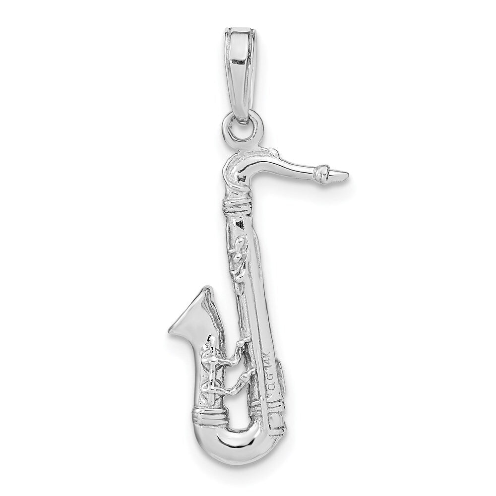 14k White Gold Solid Polished 3-D Saxophone Charm Pendant for Women