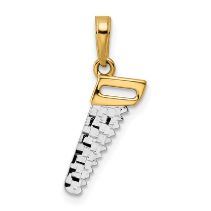 14k Yellow Gold and White Rhodium Diamond-Cut Saw Pendant