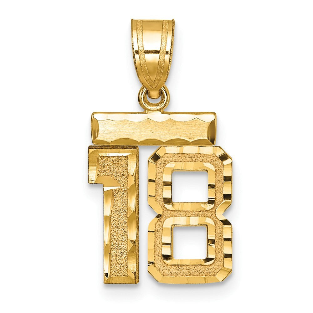 14k Yellow Gold Small Brushed Diamond-cut Number 18 Charm