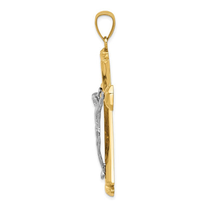 14k Two-Tone Gold Polished Crucifix Pendant