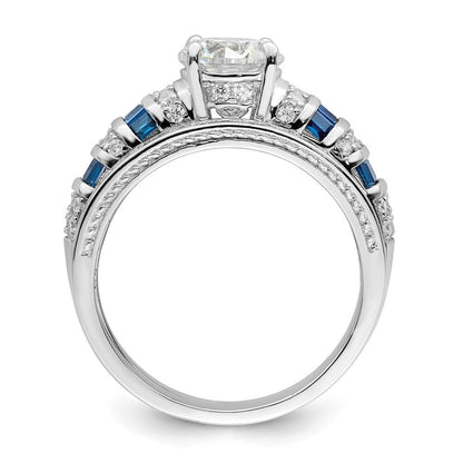 Sterling Silver Rhodium-plated Polished Blue & White CZ Engagement Ring Size 7