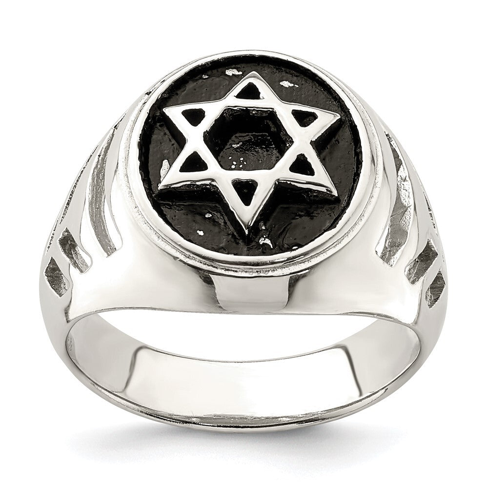 Sterling Silver Antiqued Star of David Ring Size 9