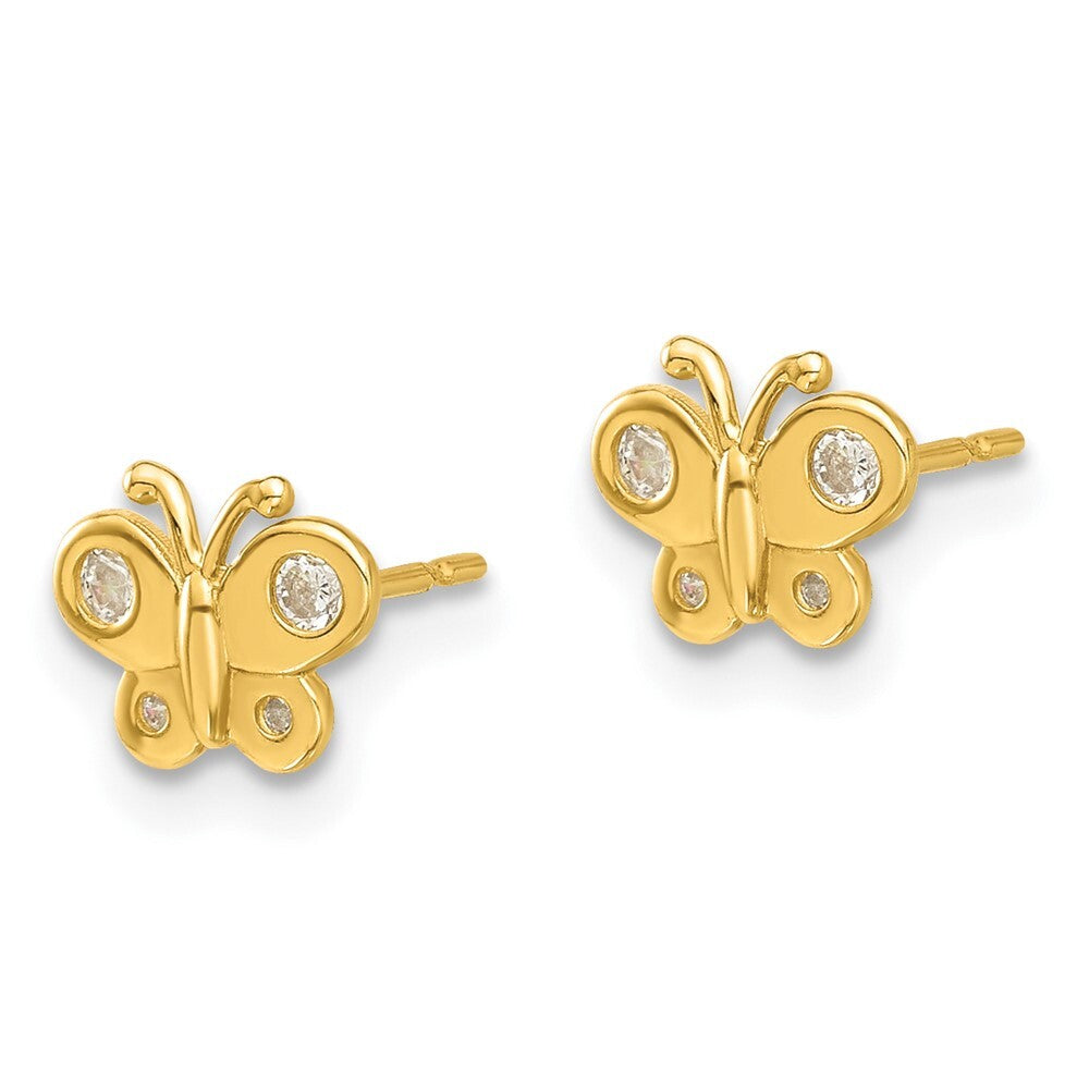 14k Yellow Gold Polished Cubic Zirconia Butterfly Stud Earrings Gift for Women