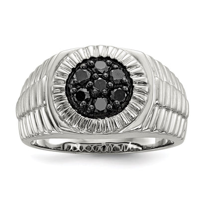 Sterling Silver Rhod-plated Mens Black Diamond Polished/Satin Ring Size 10