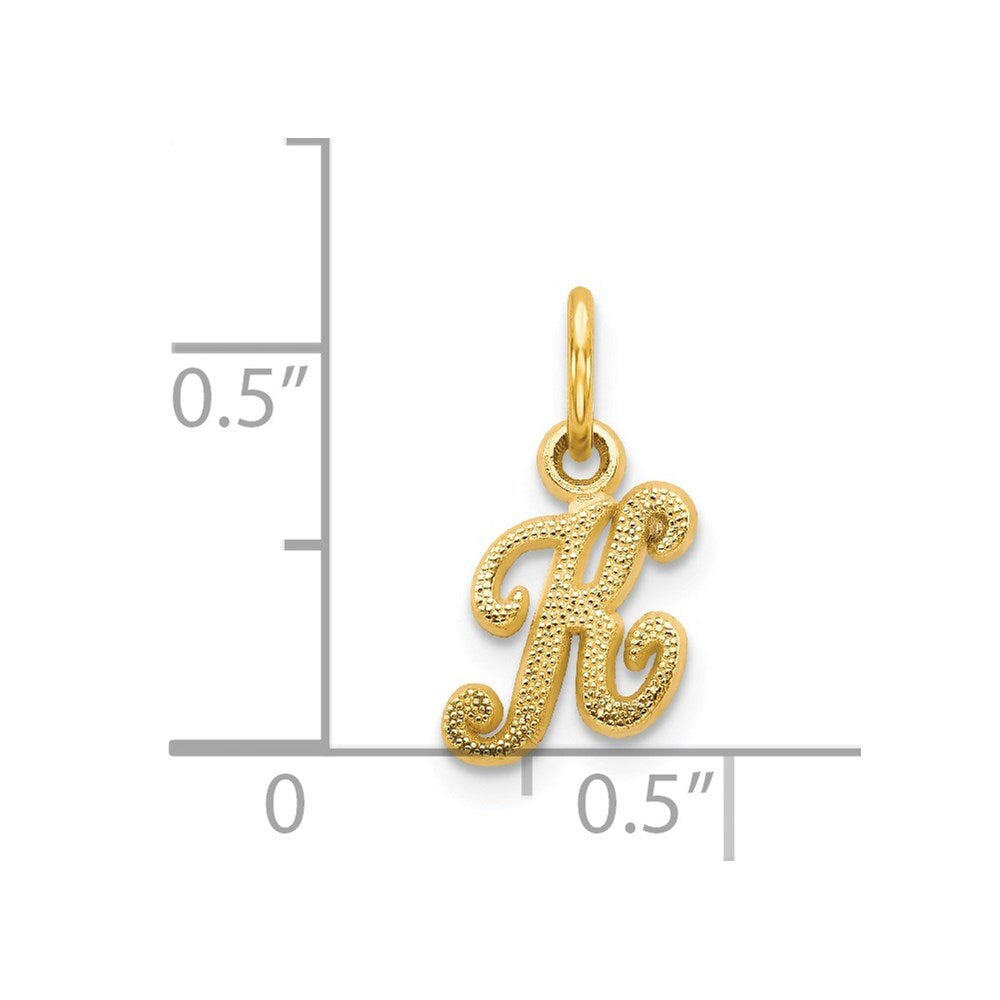 14k Yellow Gold Script Letter K Initial Charm Pendant for Women
