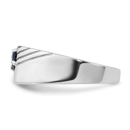 Sterling Silver Rhodium-plated Dark Blue Sapphire Signet Men's Ring