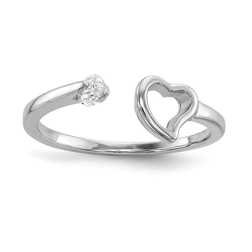Sterling Silver Rhodium-plated Open Heart Cubic Zirconia Polished Ring Size 7
