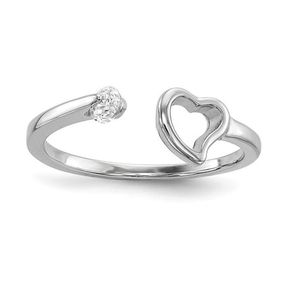 Sterling Silver Rhodium-plated Open Heart Cubic Zirconia Polished Ring Size 7