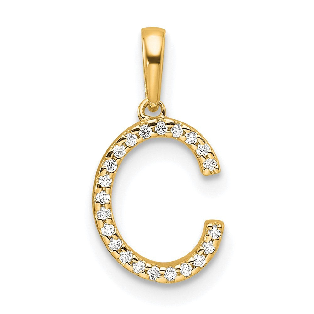 14k Yellow Gold Diamond Letter C Initial Pendant