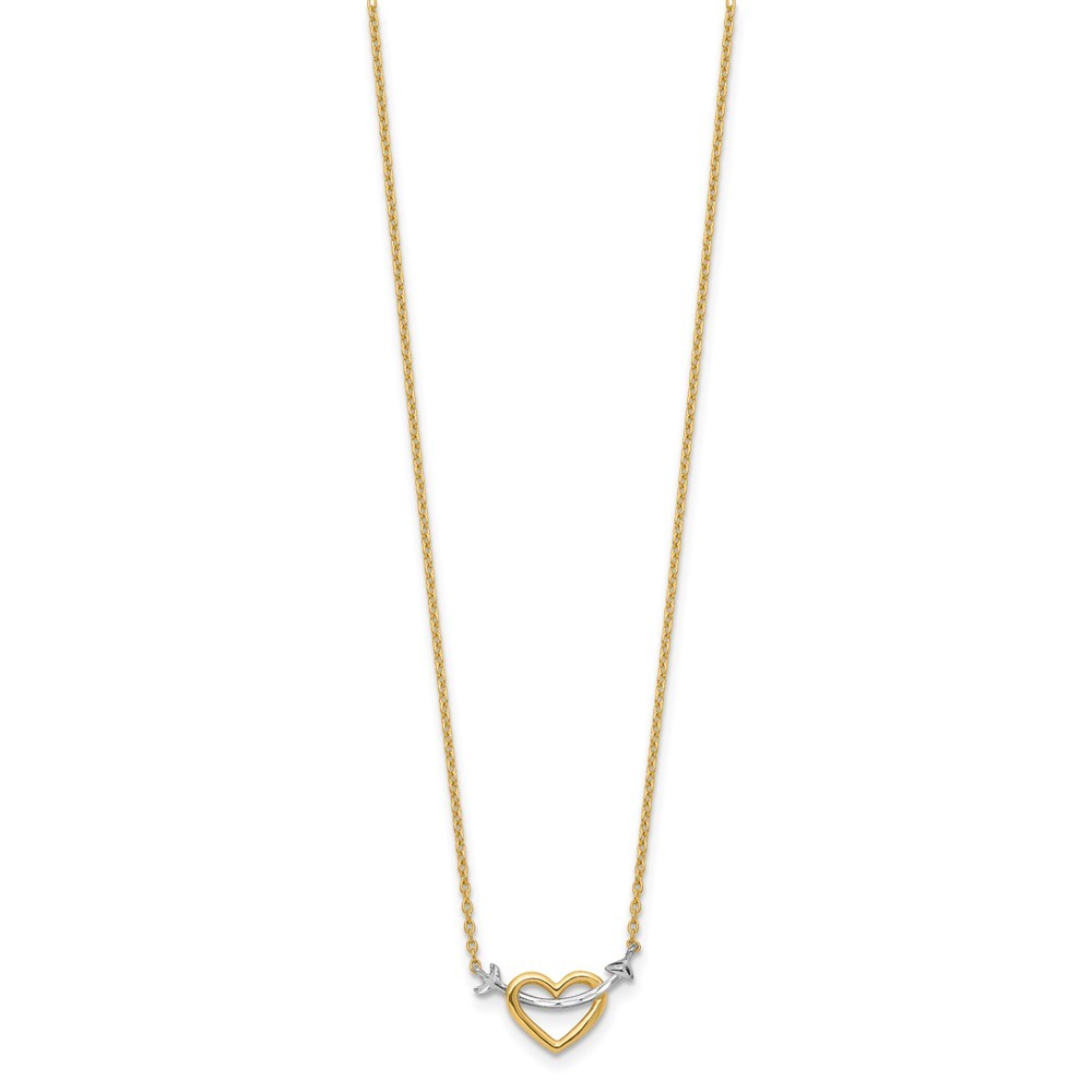 14k Yellow Gold with White Rhodium Diamond-cut Heart and Arrow 17 inch Necklace