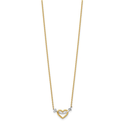 14k Yellow Gold with White Rhodium Diamond-cut Heart and Arrow 17 inch Necklace