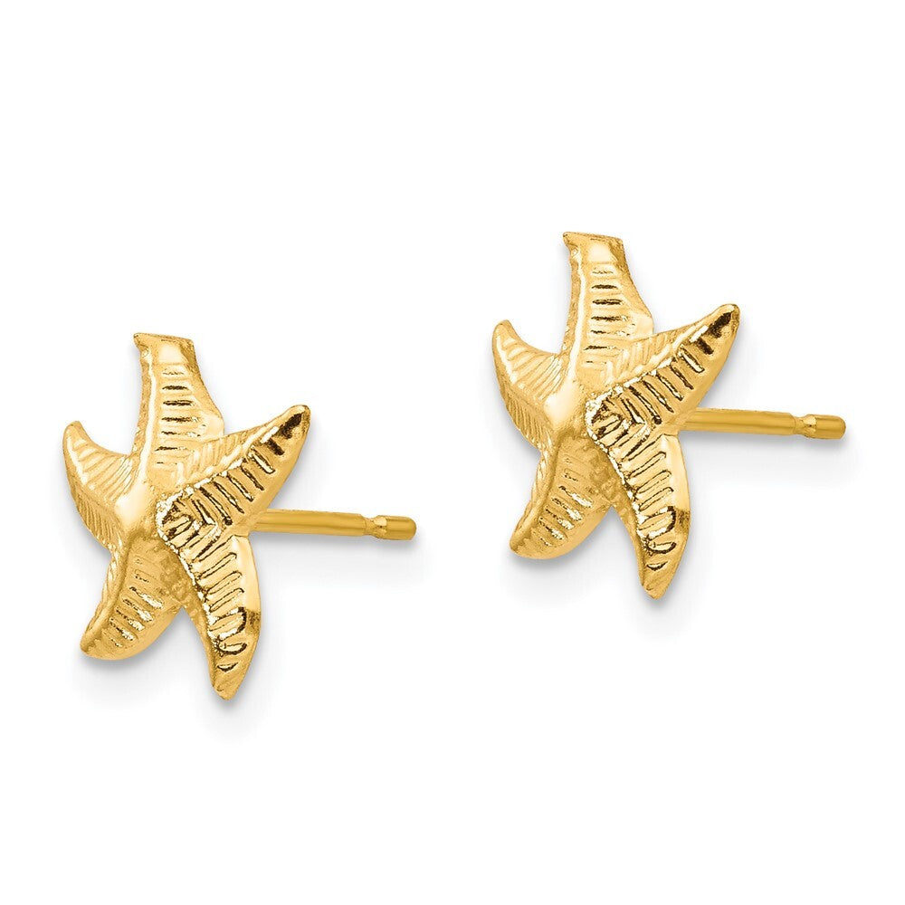 14k Yellow Gold Starfish Stud Earrings Gift for Women