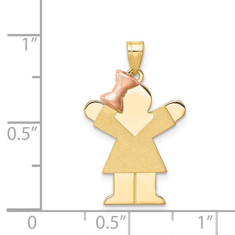 14k Two-tone Gold Small Girl on Left Engravable Charm Pendant for Women
