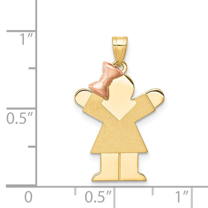 14k Two-tone Gold Small Girl on Left Engravable Charm Pendant for Women