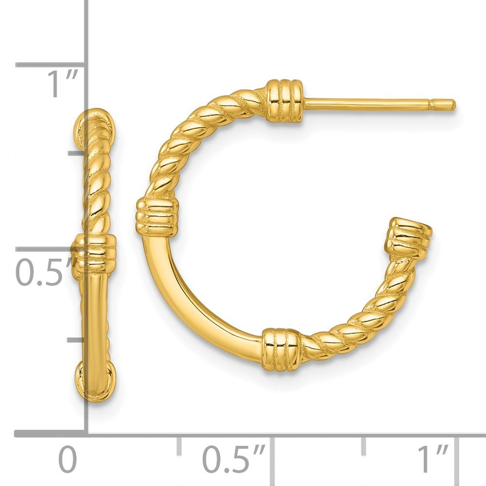 Sterling Silver Gold-tone Polished and Twisted 21.0mm C-Hoop Earrings