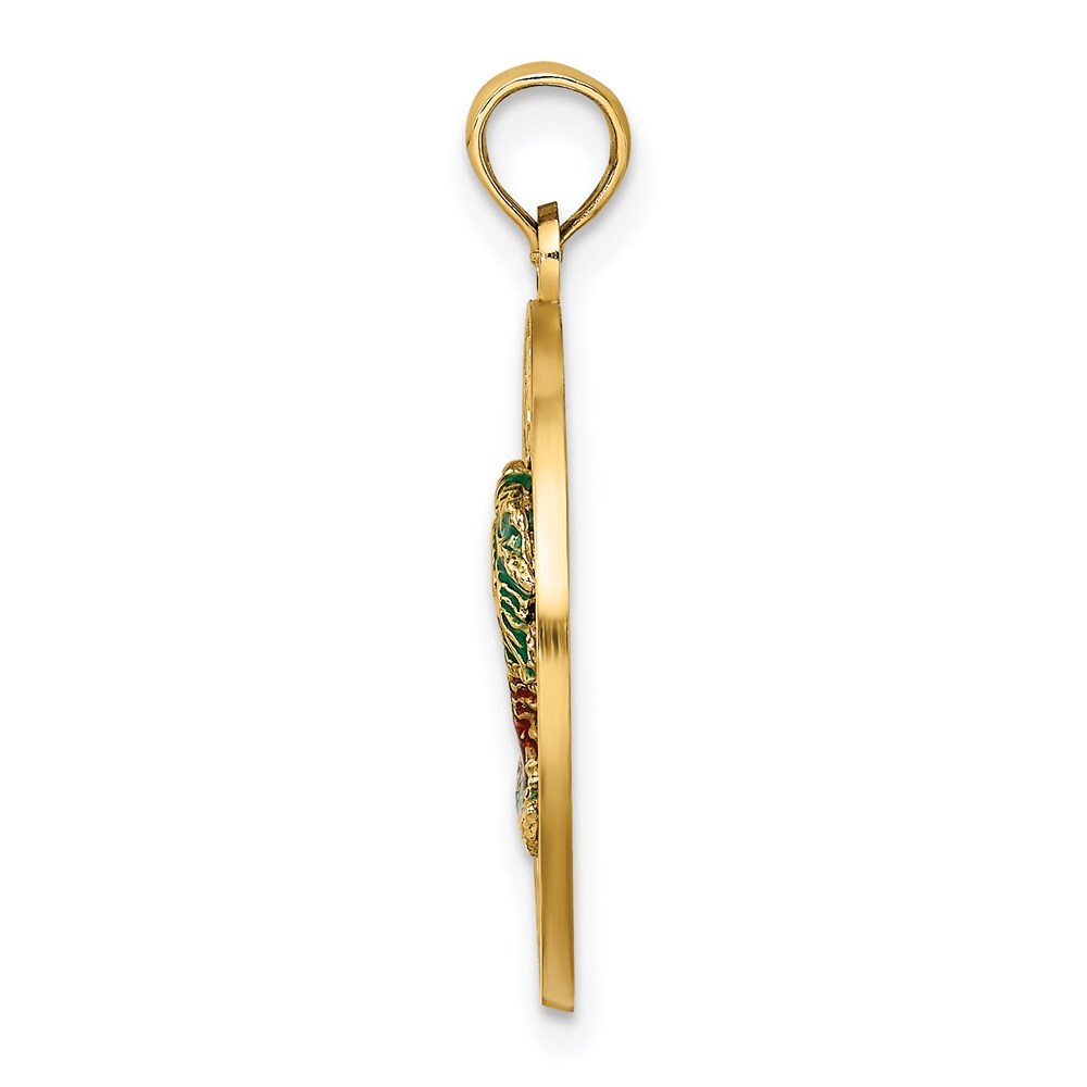 14k Yellow Gold Florida Enamel Palm Trees Circle Charm Pendant for Women