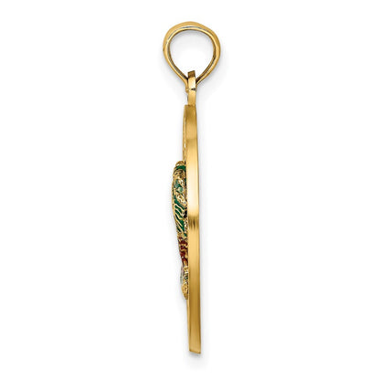 14k Yellow Gold Florida Enamel Palm Trees Circle Charm Pendant for Women
