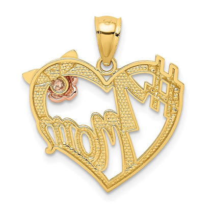 14k Two-tone Gold White Rhodium #1 MOM Heart Pendant for Women