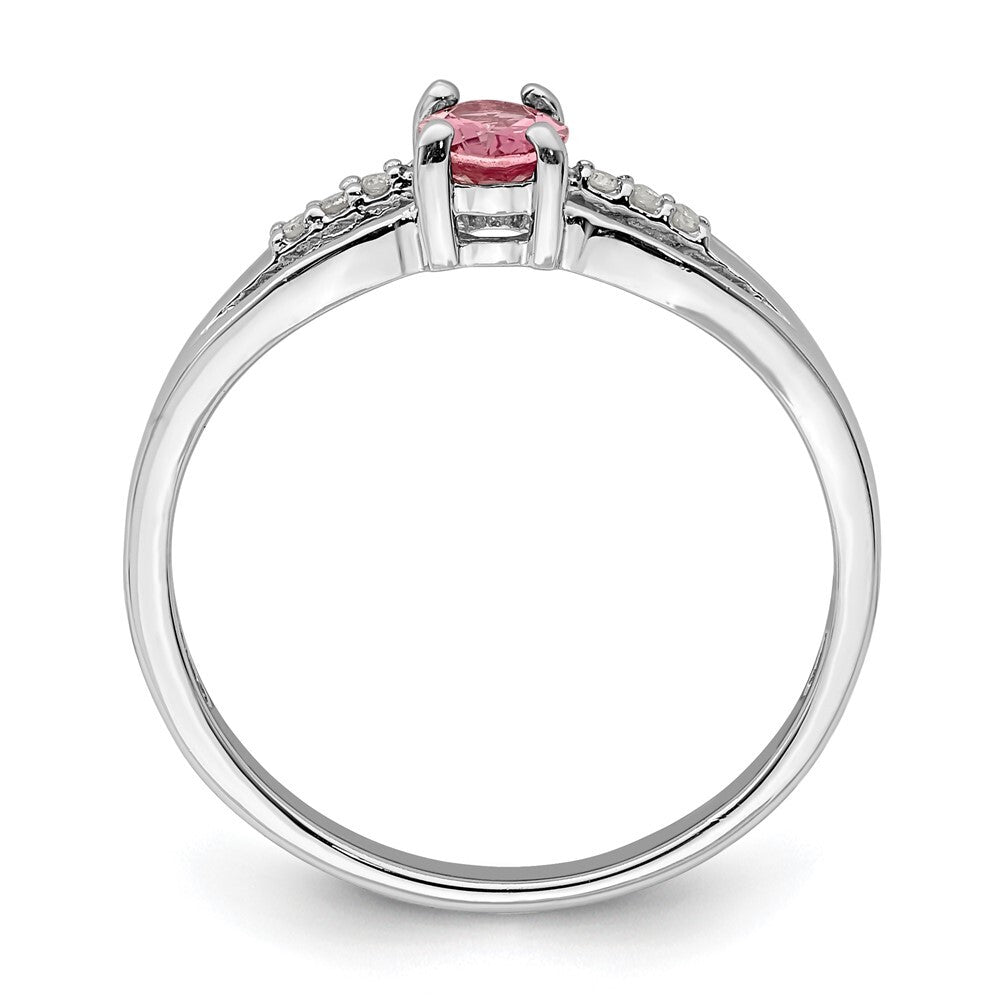 Sterling Silver Rhodium-plated Diamond Pink Tourmaline Ring Size 7