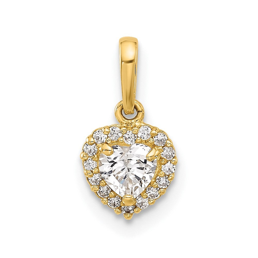 14k Yellow Gold CZ Halo Heart Pendant