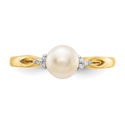 14K Yellow Gold FW Cultured Pearl and Diamond Ring