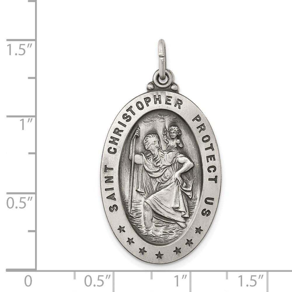 Sterling Silver Antiqued St. Christopher Medal Pendant