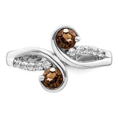 SS Rhod-plated .6t.w. Smoky Quartz & White Topaz Swirl Ring Size 6
