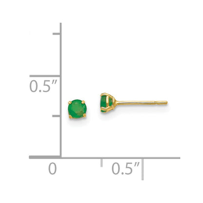 14k Yellow Gold Round Emerald 3mm Stud Earrings Gift for Women