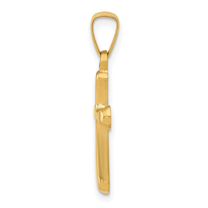 14k Yellow Gold Polished Rounded Cross Pendant for Women