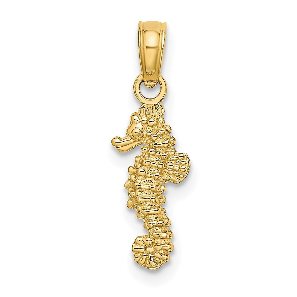 14k Yellow Gold 3-D Mini Seahorse Charm Pendant for Women