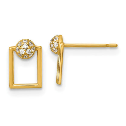 14k Yellow Gold Polished Cubic Zirconia Rectangular Stud Earrings