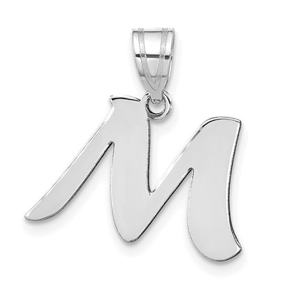 14k White Gold Polished Script Letter M Initial Pendant for Women