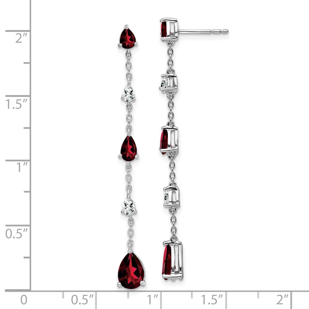 14k White Gold Garnet and White Topaz Dangle Earrings