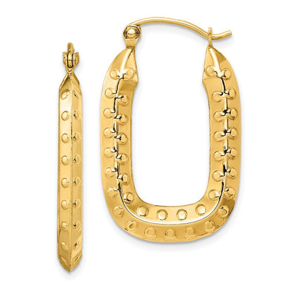 14k Yellow Gold Polished Textured Rectangle Hoop Earrings Gift for Women