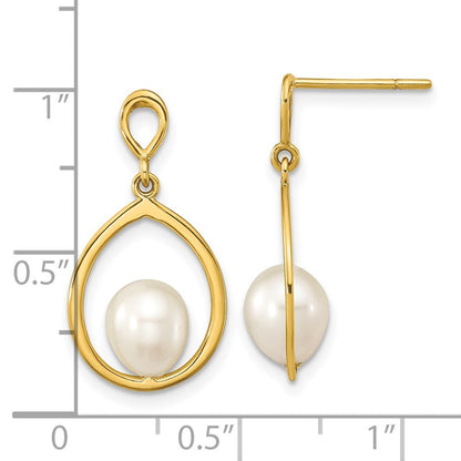14k Yellow Gold 6-7mm White Teardrop Freshwater Cultured Pearl Dangle Earrings