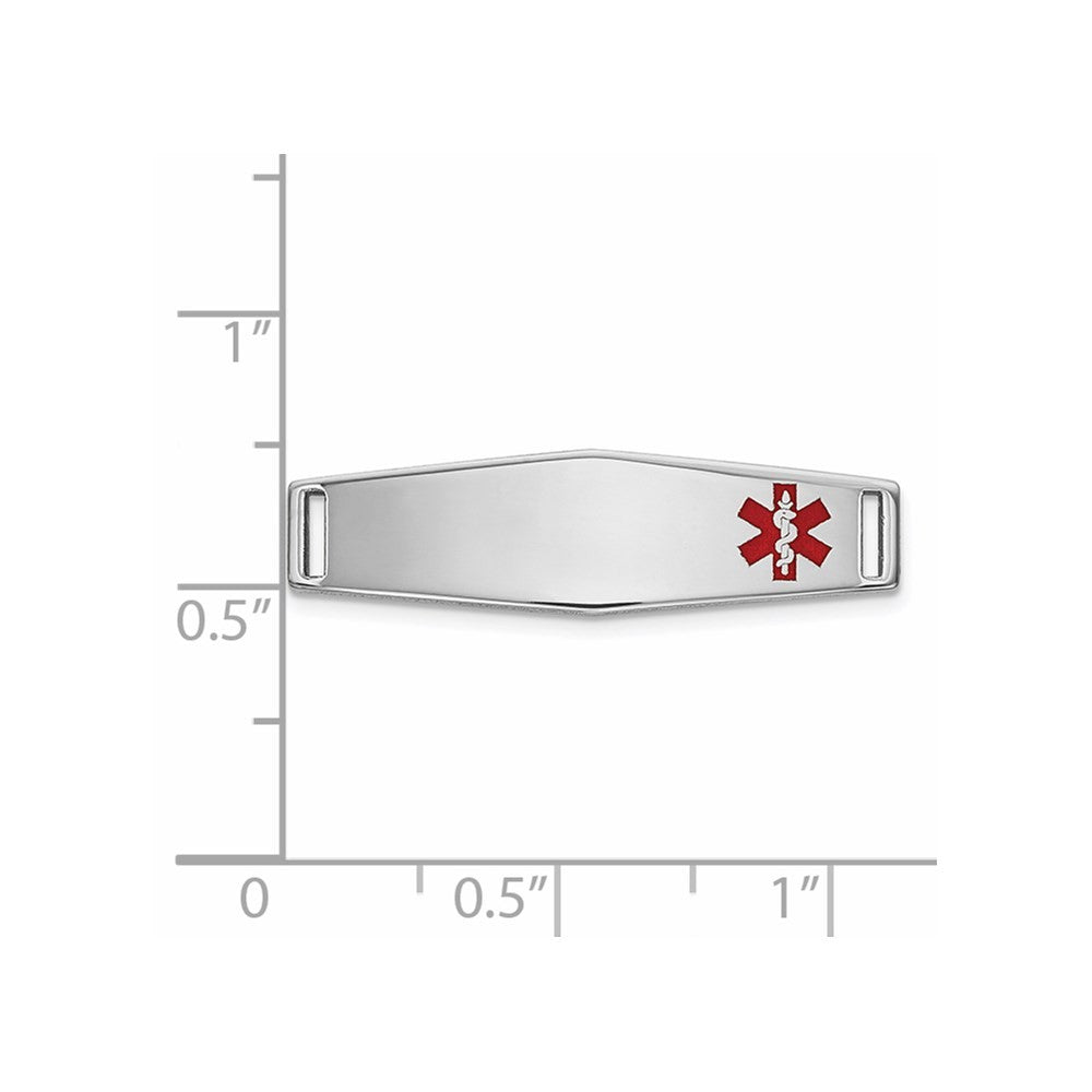 14k White Gold  24x7mm Off-Center Red Epoxy Enameled Medical ID Plate # 816