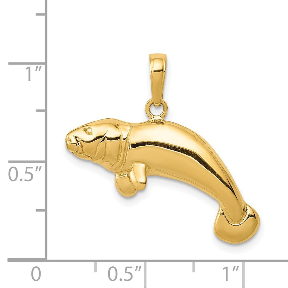 14k Yellow Gold Solid Polished Manatee Pendant for Women