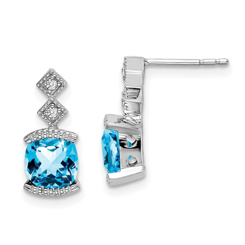 14k White Gold Blue Topaz and Diamond Drop & Dangle Earrings