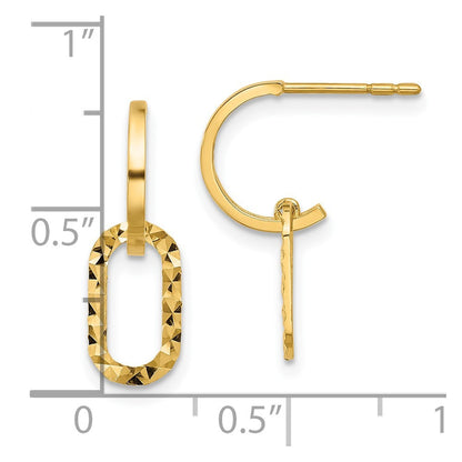14k Yellow Gold Polished and Diamond-Cut J-Hoop Dangle Earrings