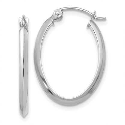 14k White Gold Polished Oval Tube Hoop Earrings Gift for Women