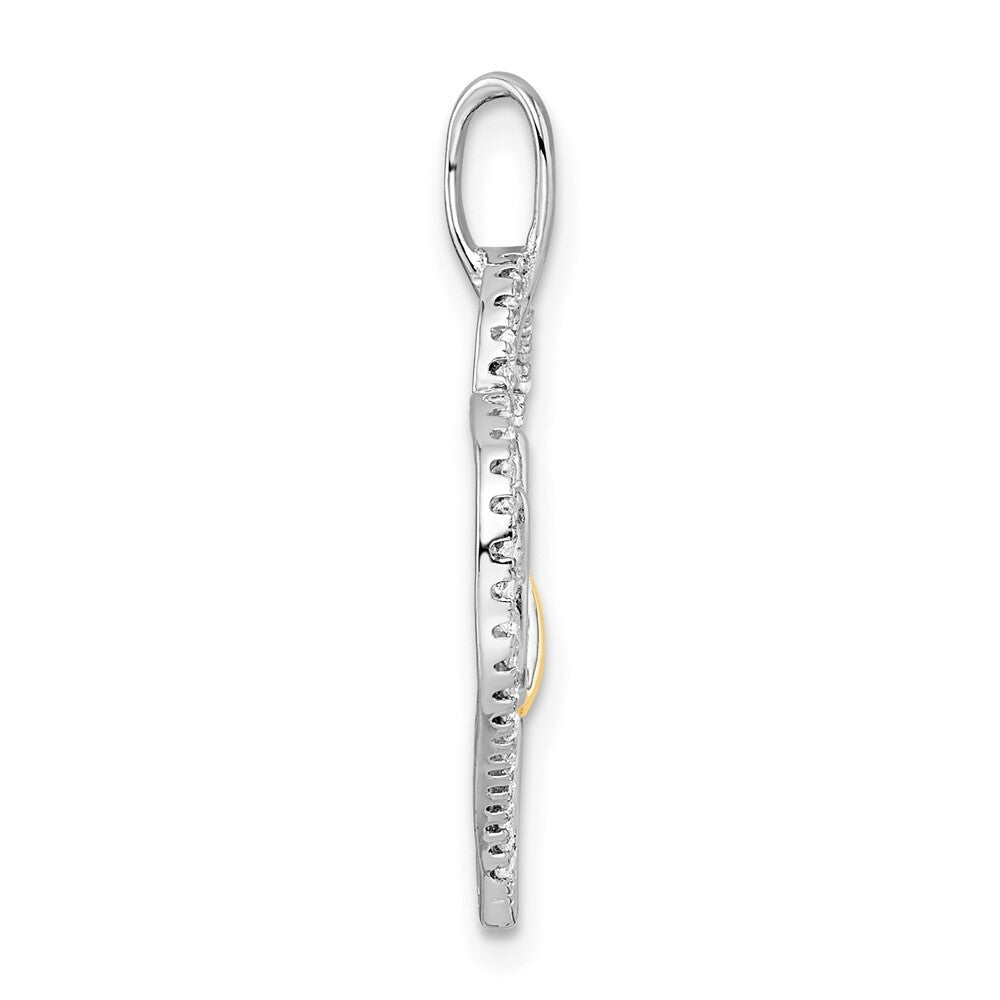 Sterling Silver Rhodium-plated Gold-tone Cubic Zirconia Cat in Heart Pendant