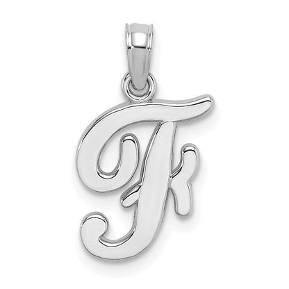 14K White White Gold Script Letter F Initial Pendant