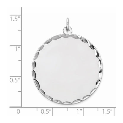 Sterling Silver Rhod-plated ENG. Round Polish Front/Satin Back Disc Charm