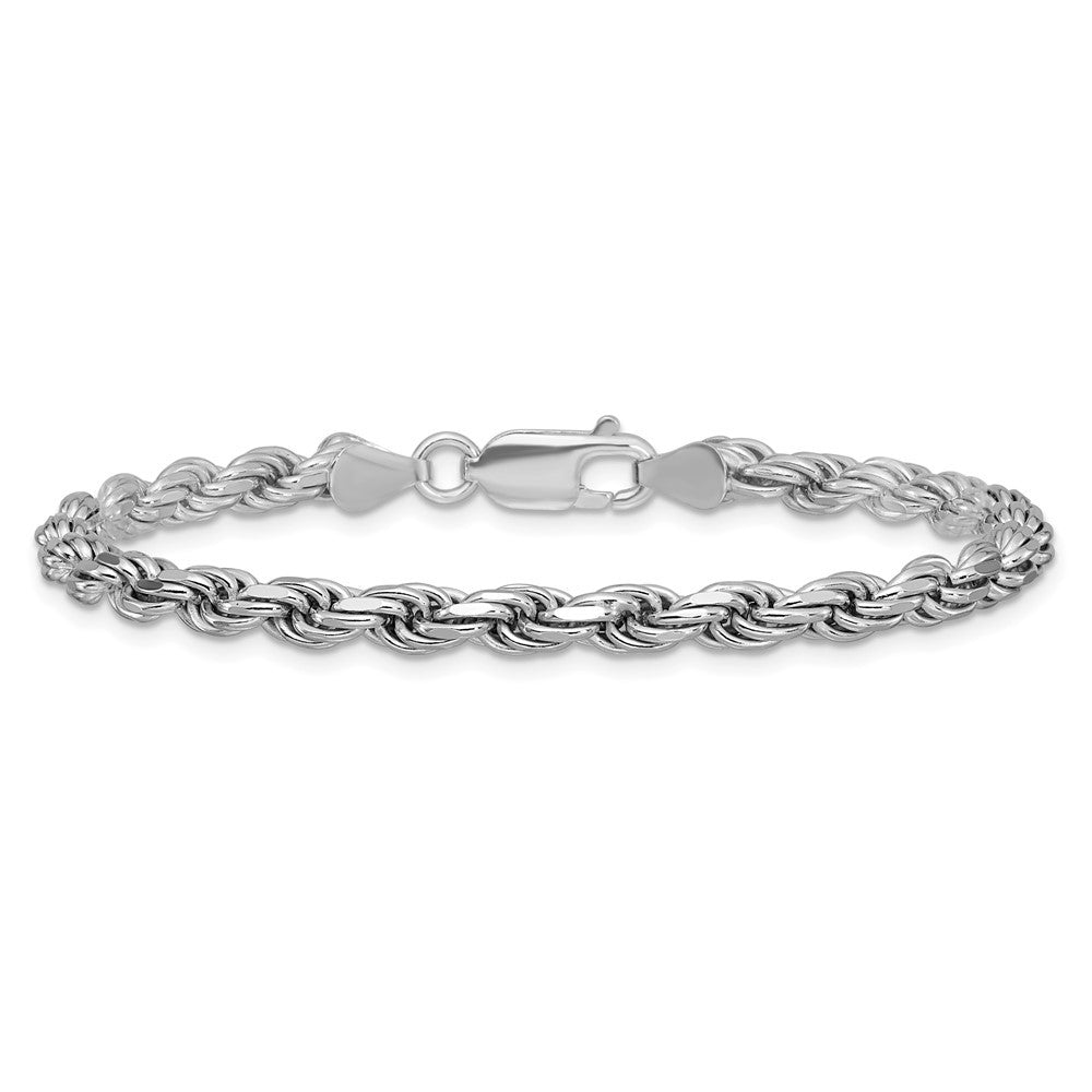 Sterling Silver Rhodium-plated 4.25mm Diamond-cut Rope Chain Bracelet