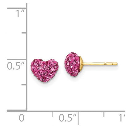 14k Yellow Gold Multi Pink Crystal Heart Stud Earrings Gift for Women