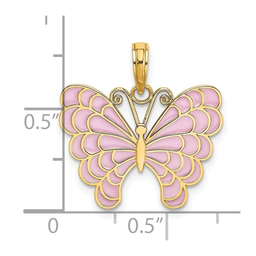 14k Yellow Gold Lavender Enameled Butterfly Pendant for Women