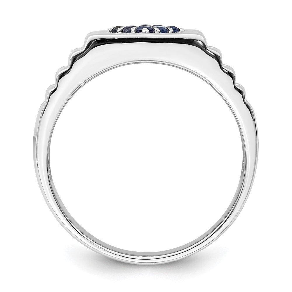 Sterling Silver Rhodium-plated Men's Blue Sapphire Ring Size 9