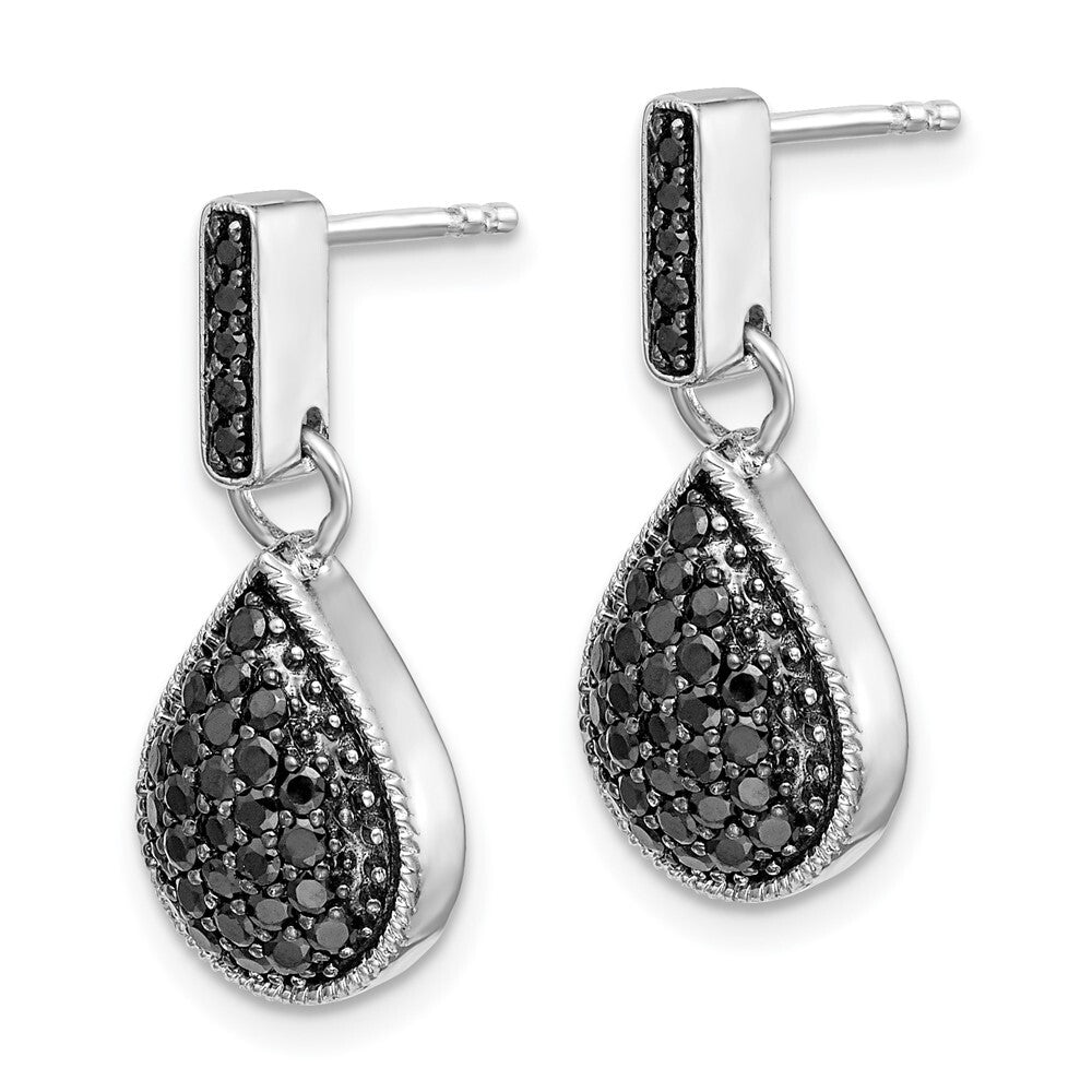 14k White Gold Diamond Black Teardrop Dangle Earrings