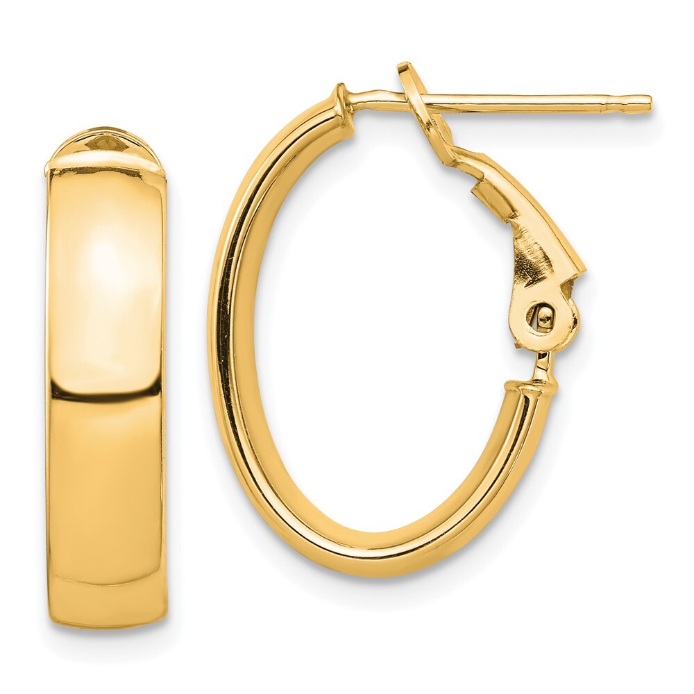 14k Yellow Gold High Polished 5mm Omega Back Oval Hoop Earrings Gift for Women