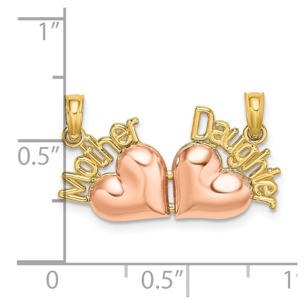 14k Two-Tone MOTHER and DAUGHTER 2-Piece Break-Apart Hearts Charm